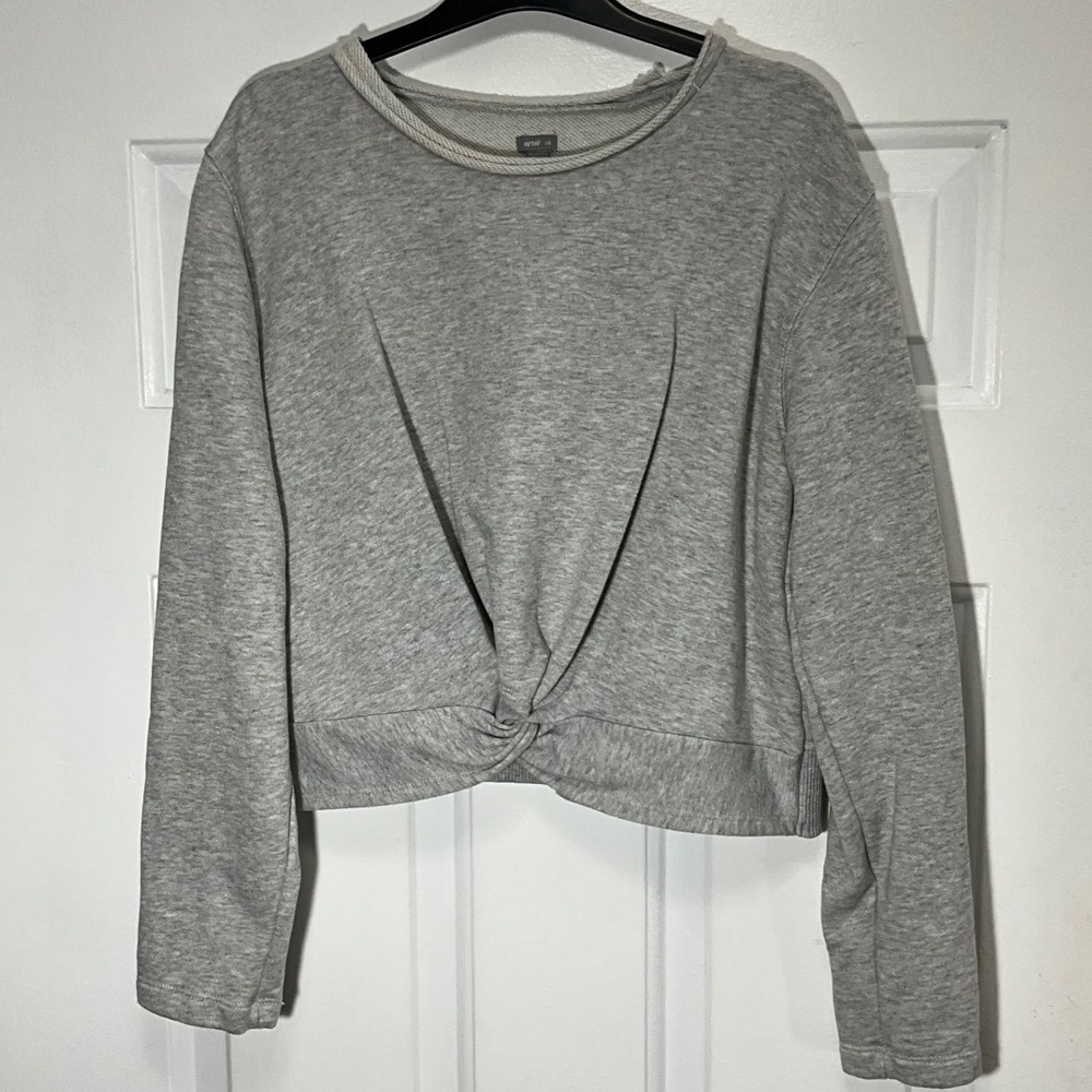 Aerie Women Gray Front Twist Knot Cropped Sweatshirt French Terry Size L